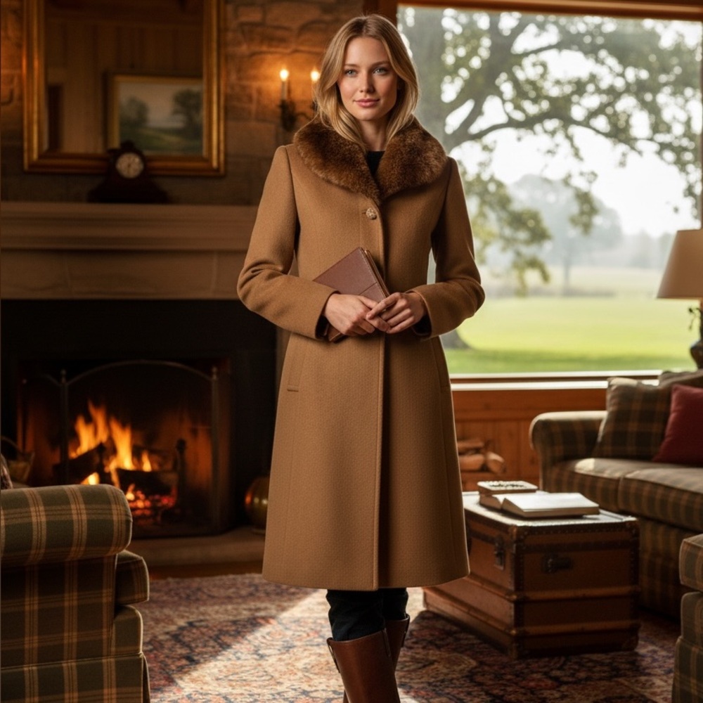Lauren Ralph Lauren Womens Wool Penny Lane Dress Coat Faux Fur Collar SZ 12 $355